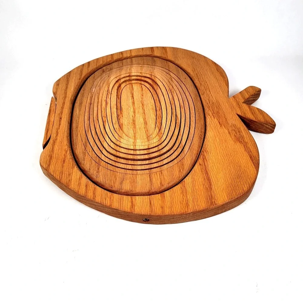 Vtg Wooden Ways Collapsible Apple-Shaped‎ Standing Wooden Basket Bowl Farmhouse